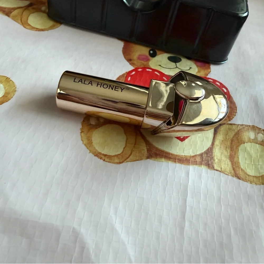Glittery Brick Red Lipstick in Rainbow Glitter Packaging w Attached Mirror